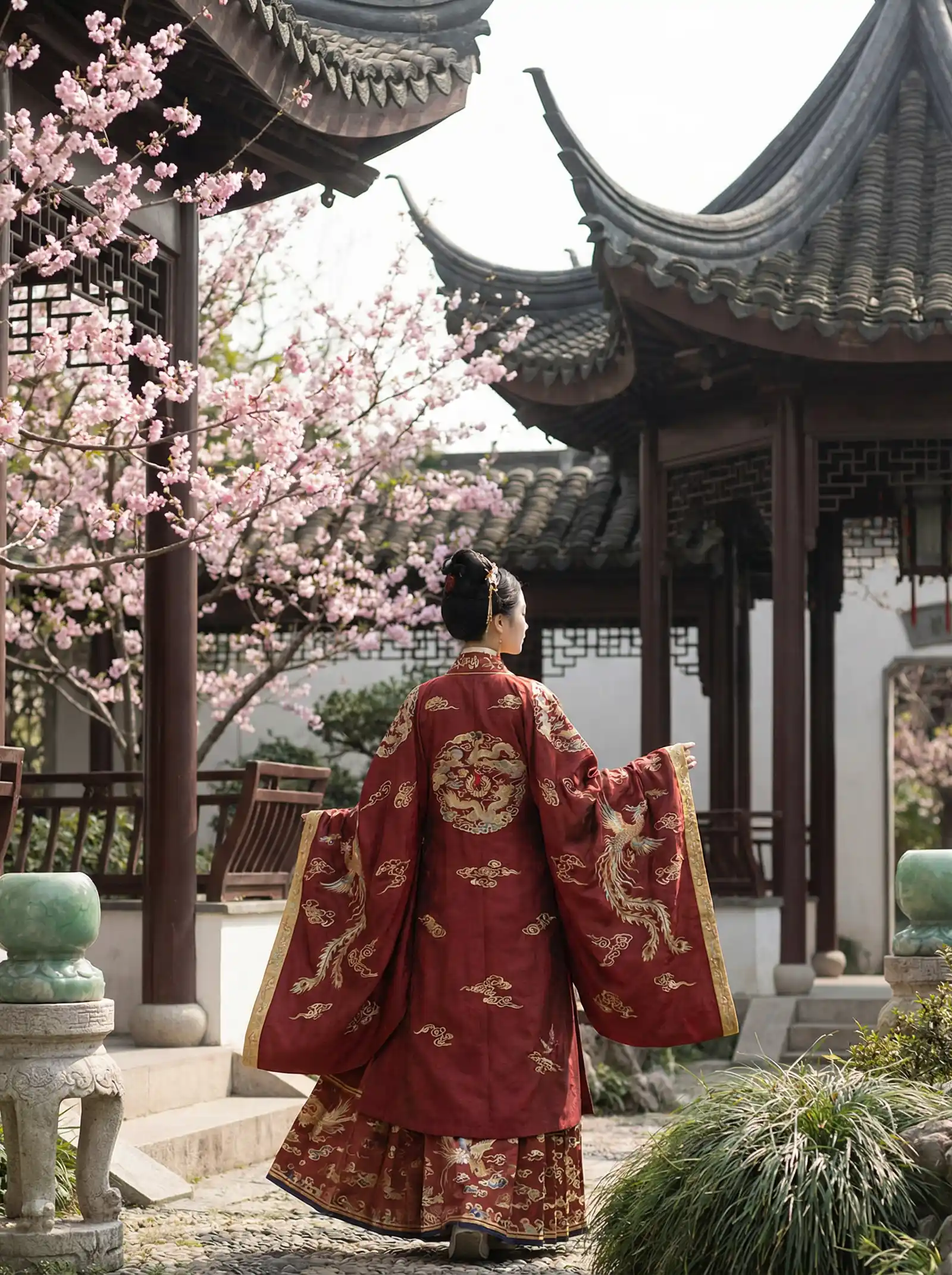 悠悠九色精华 明制汉服红色凤凰刺绣